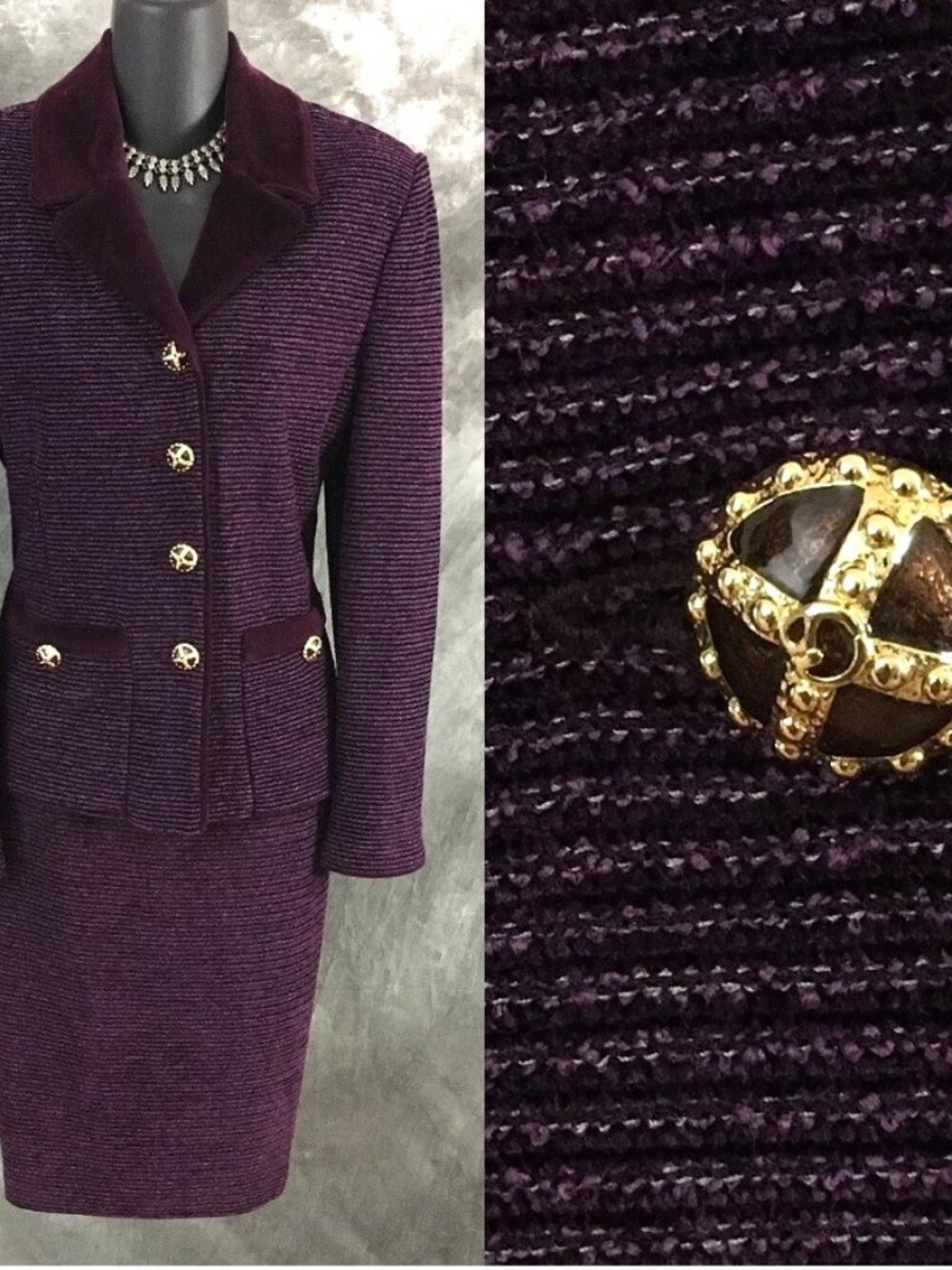 BEAUTIFUL st john collection knit Purple jacket skirt suit size 4 6